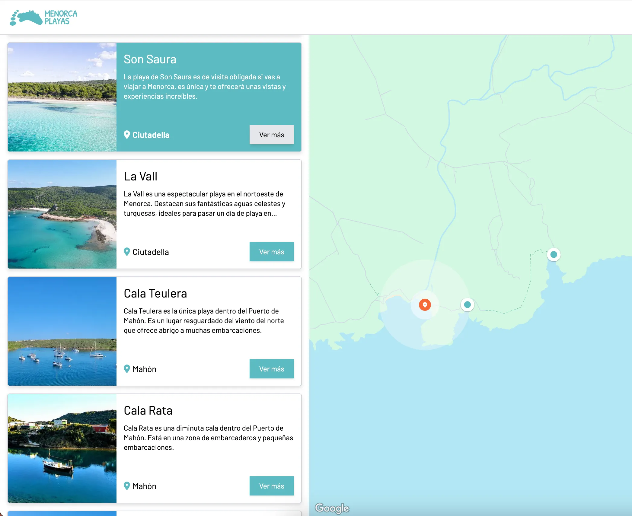 map mapa menorca playas